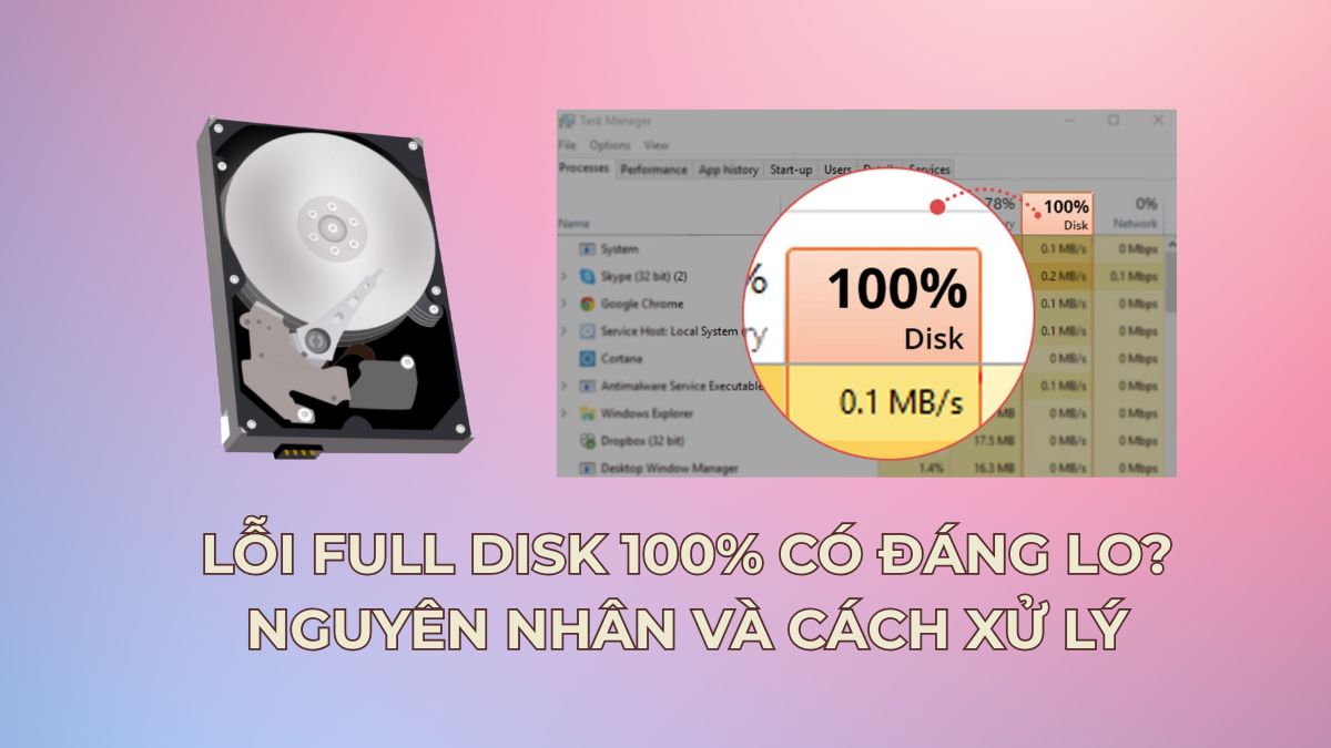 Lỗi Full Disk 100% có đáng lo? Nguyên nhân và cách xử lý
